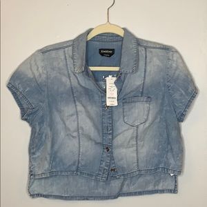 Cropped Denim Button Down Shirt by Bebe